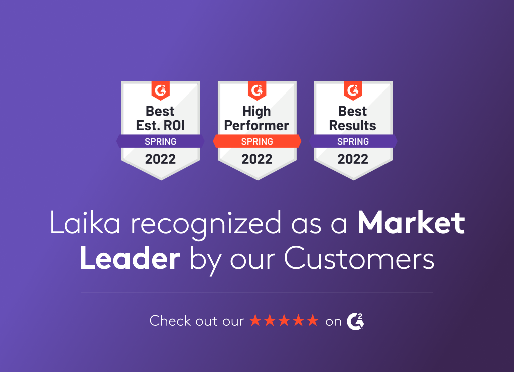 Laika recognized as a Market Leader by our Customers with G2 Badges